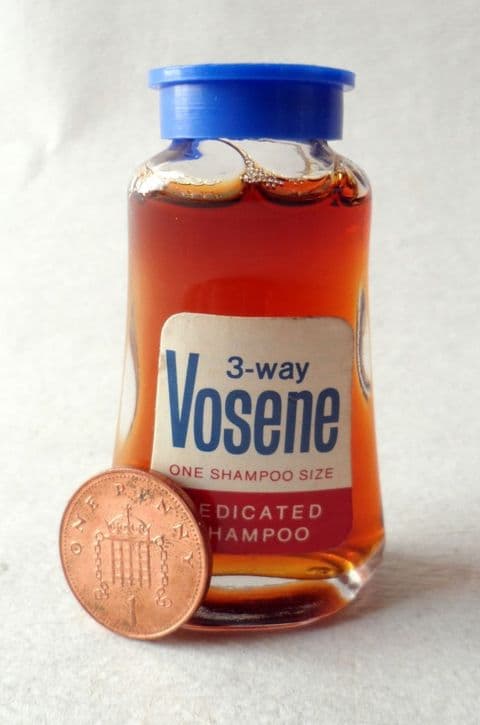 HTF Vintage Bathroom 3 Way Vosene Medicated Glass One Size Shampoo Bottle 1970s Original Contents Hair Care Dandruff Sample