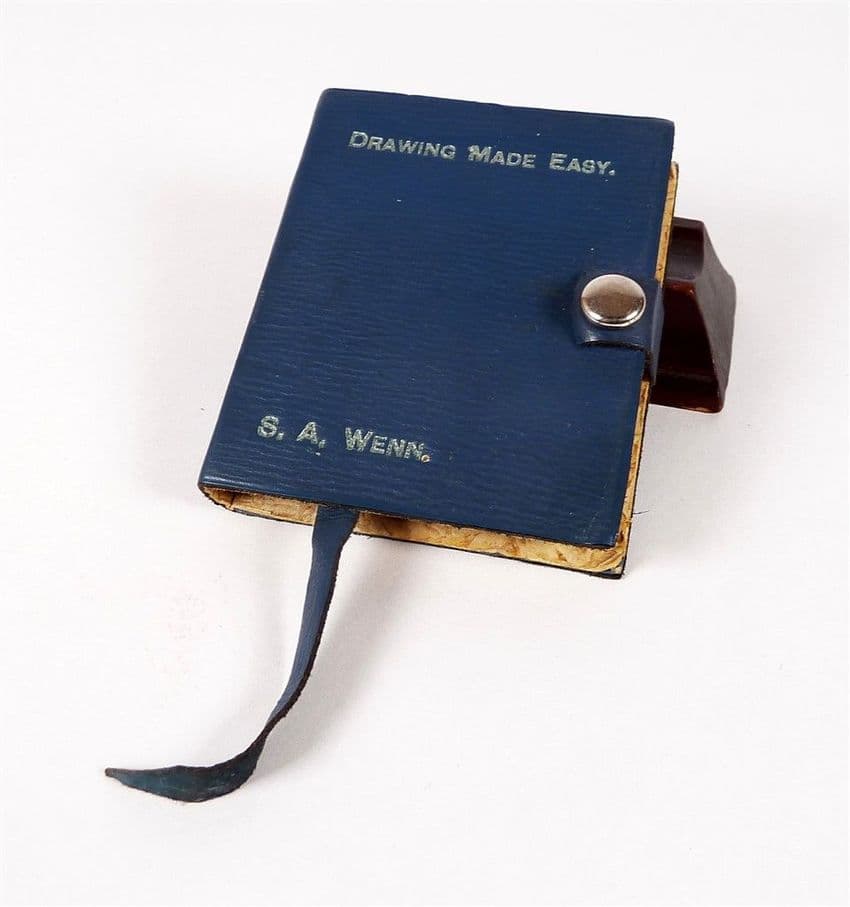 HTF Vintage Drawing Made Easy S A Wenn Hidden Folding Pocket Bow Corkscrew Mini Leather Book Blue