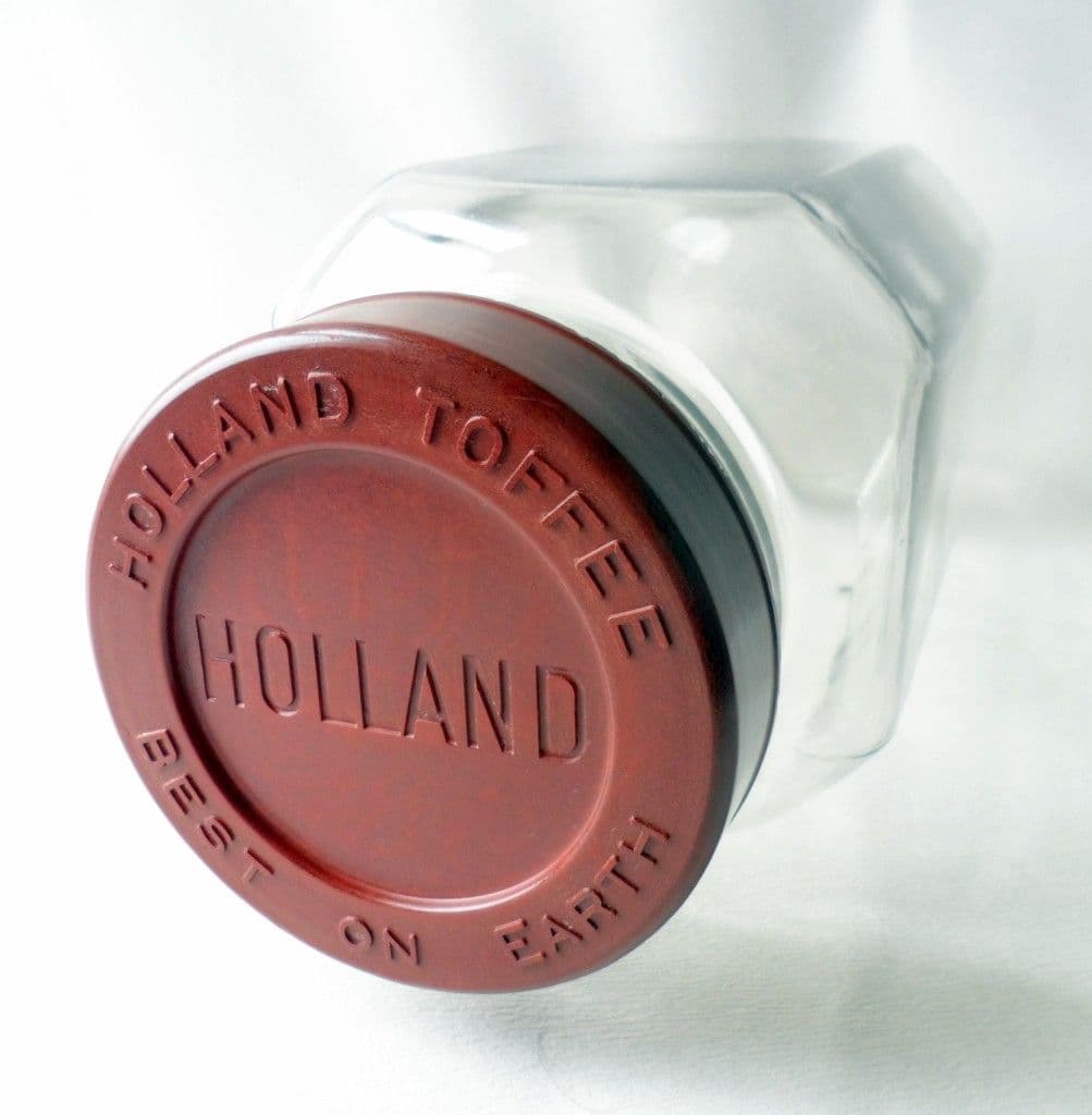 HTF Vintage Glass Bakelite Sweet Shop Storage Jar Holland Toffee