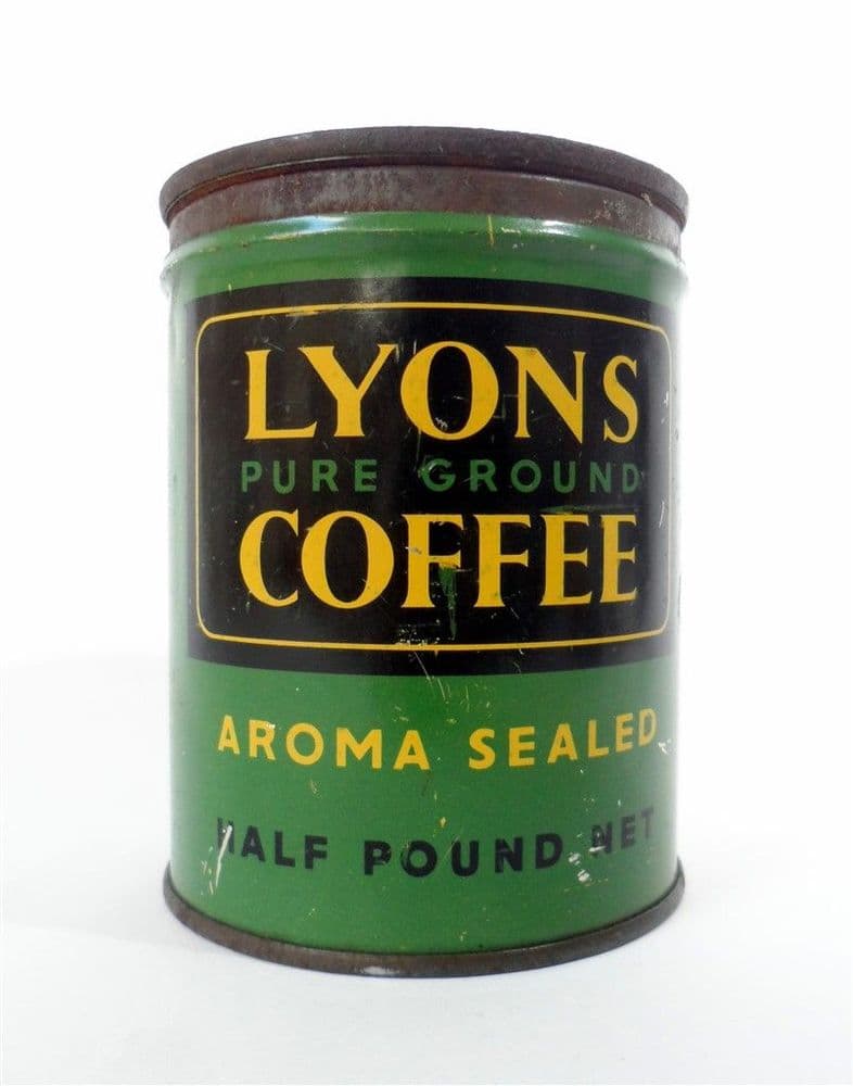 Vintage Lyons Pure Ground Coffee Tin J Lyons London Unusual Key Wind