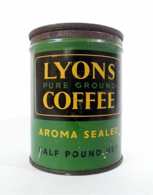 Vintage Lyons Pure Ground Coffee Tin J Lyons London Unusual Key Wind Tag Twist Type MB Metal Box