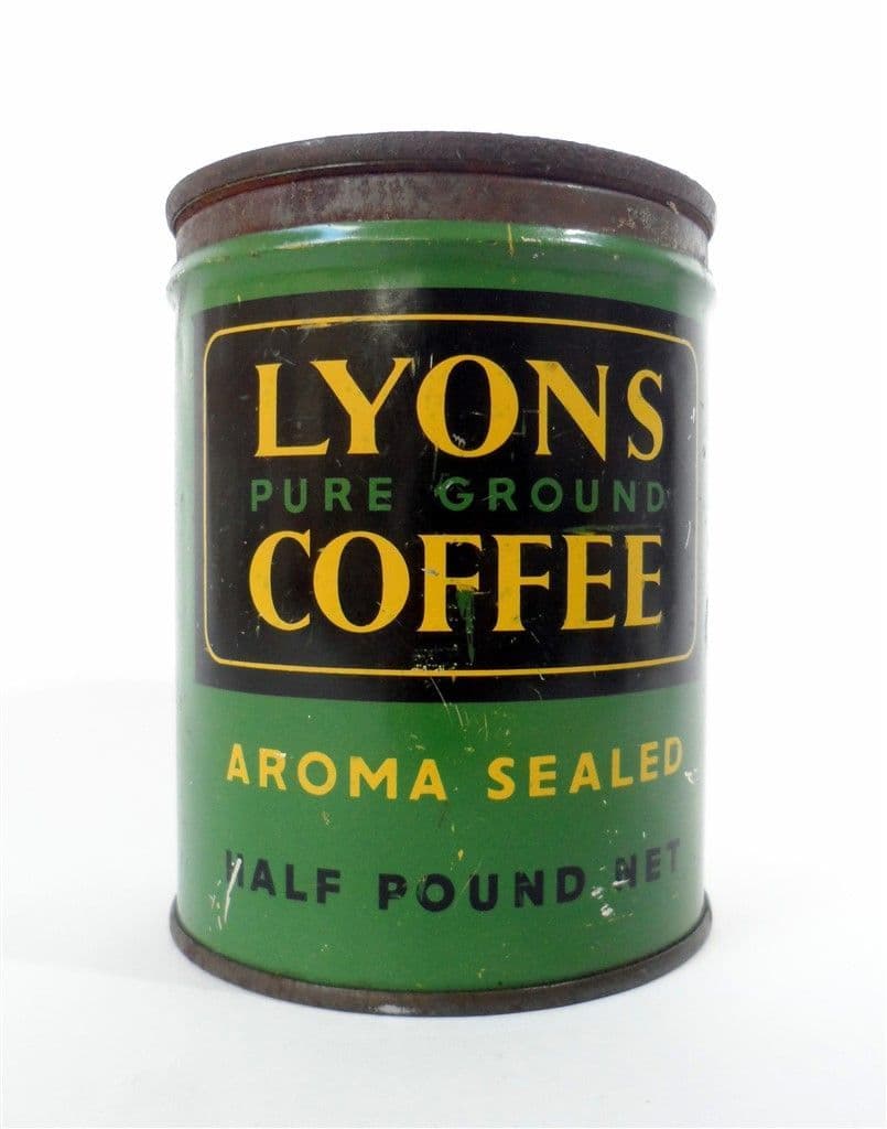 Vintage Lyons Pure Ground Coffee Tin J Lyons London Unusual Key Wind Tag Twist Type MB Metal Box