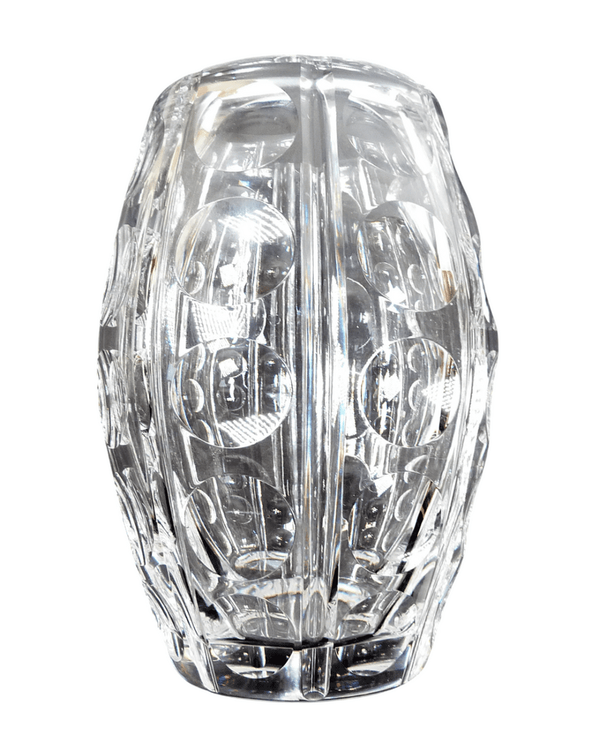 Large Vintage Crystal Glass Optic Barrel Vase John Luxton  for Stuart Glass Stourbridge Etched Mark