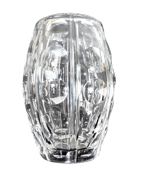 Large Vintage Crystal Glass Optic Barrel Vase John Luxton for Stuart Glass Stourbridge Etched Mark