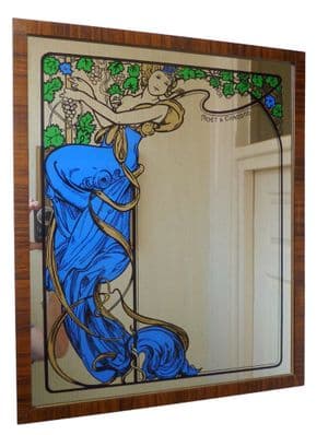 Large Vintage Moet & Chandon Champagne Advertising Pub Bar Mirror Art Nouveau Mucha Style 1970s