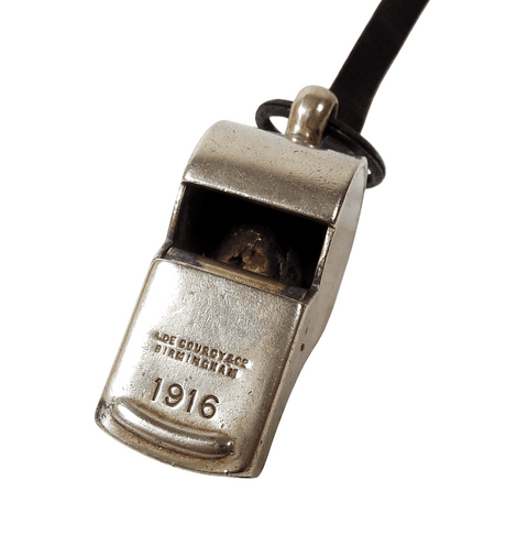 Original Antique A De Courcy Birmingham 1916 Escargot Whistle c/w Leather Strap Military Trench WW1