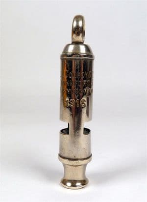 Original Antique A De Courcy Frankfurt Street Birmingham 1916 GSW Whistle Police Military Trench WW1