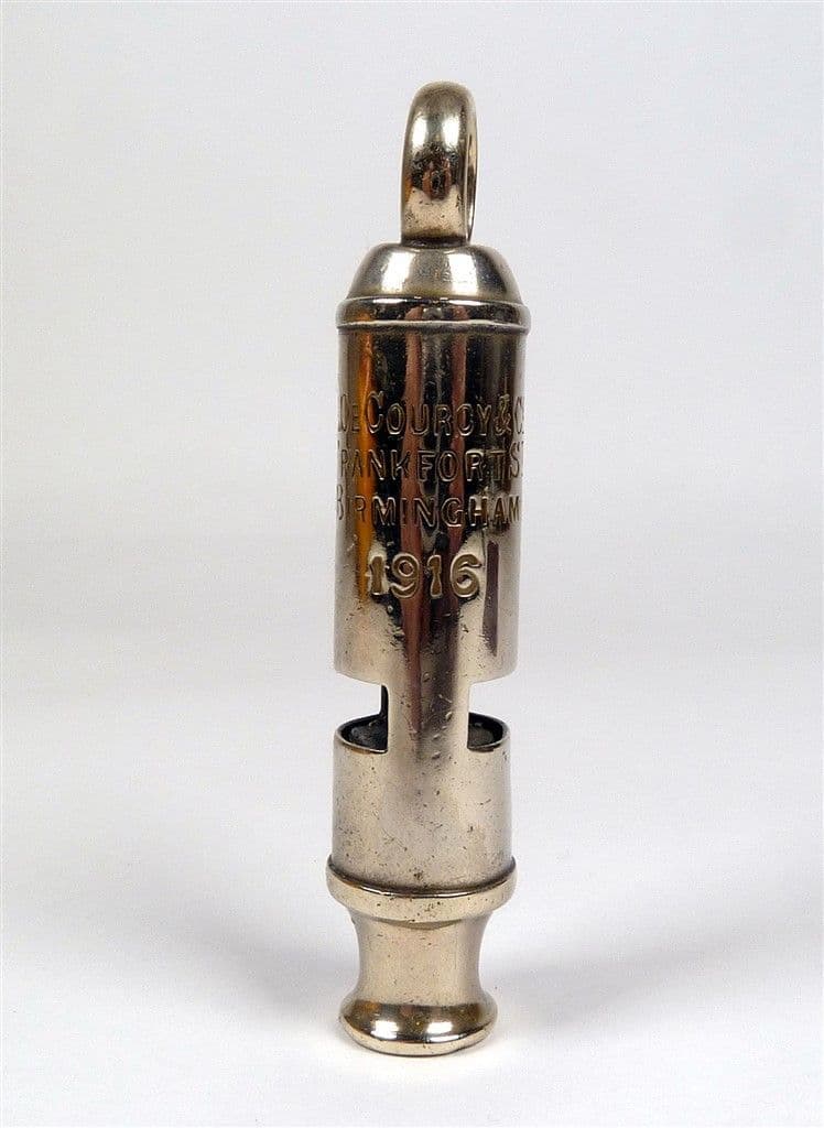 Original Antique A De Courcy Frankfurt Street Birmingham 1916 GSW Whistle Police Military Trench WW1