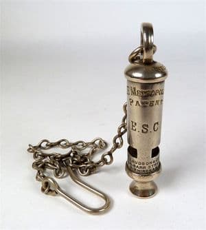 Original Antique Essex Special Constabulary Metropolitan Police WW1 Hudson Patent Whistle c/w Chain