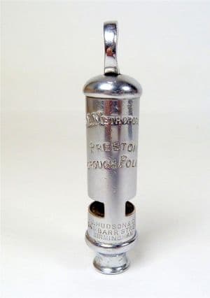 Original Antique Metropolitan Preston Borough Police Whistle J Hudson Barr St Birmingham GSW