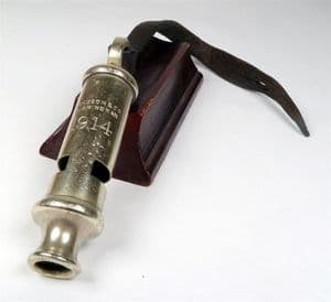 Original Antique Military WW1 1914 J Hudson Co Birmingham Trench Whistle Great War Leather Strap