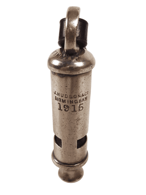 Original Antique Military WW1 1915 J Hudson Co Birmingham Hudson's Patent Whistle 5727-08 c/w Strap