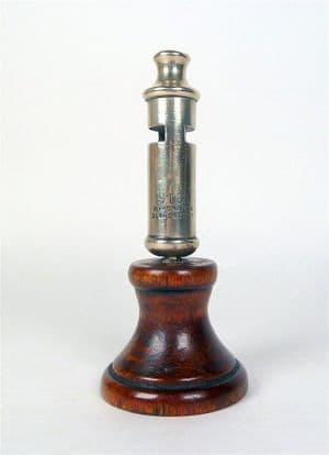 Original Antique Military WW1 1915 J Hudson Co Birmingham Trench Desk Whistle Great War Wood Base