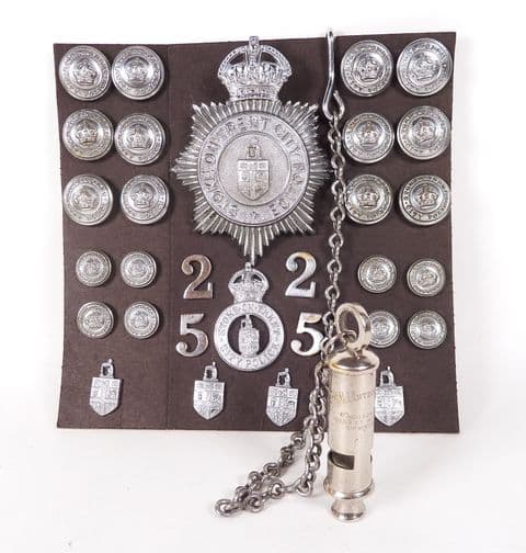 Original Antique Stoke-On-Trent City Police Collection Helmet Cap Badge Buttons Whistle c/w Chain