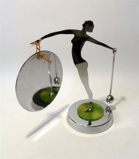 Original Vintage Art Deco Naked Lady Silhouette Dinner Table Gong Hammer Circa 1930s