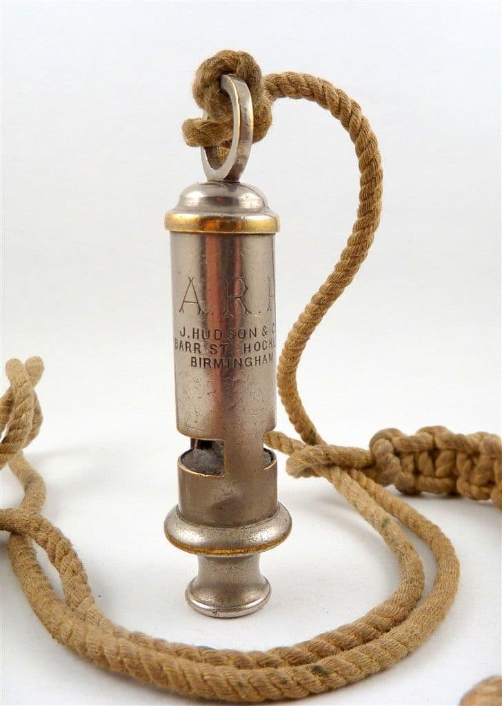 Original Vintage Military WW2 J Hudson & Co Birmingham ARP Air Raid Precautions Whistle c/w Lanyard