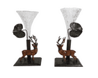 Pair of Antique Late 19th Century Glass & Base Metal Epergne Vases Stag & Leaf Design Present from
