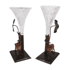 Pair of Antique Late 19th Century Glass & Base Metal Epergne Vases Stag & Leaf Design Present from