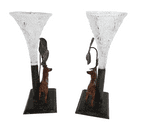 Pair of Antique Late 19th Century Glass & Base Metal Epergne Vases Stag & Leaf Design Present from