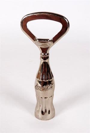 Post Vintage 2013 Coca Cola Contour Figural Free Standing Chrome Plated Bottle Opener Advertising