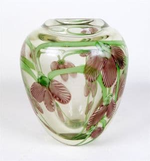 Post Vintage Art Glass Vase Floral Flower Irises 1990s Daniel Salazar Lunberg Studios Not Signed