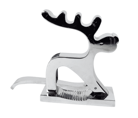 Post Vintage Chrome Figural Reindeer Nutcracker Nut Cracker Christmas Xmas Nuts Wood Base