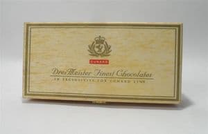 Post Vintage Cunard DreiMeister Wooden Chocolate Box  Non Alcoholic Honeymoon Truffle Assortment Pen