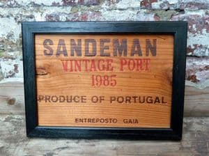 Sandeman of Portugal Vintage Port 1985 Box Crate Framed Panel - Bar Pub Cave Kitchen Wall Art Advert