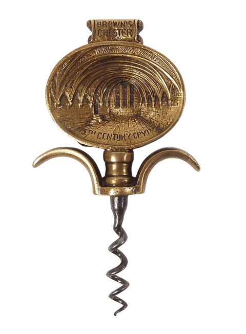 Scarce Antique Brass Brown's Chester Crypts Advertising 2 Finger Pull Corkscrew Reg No 1920/30s