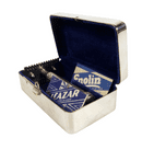 Scarce Antique Shaving Boxed AB British Made 3 Piece Open Comb Safety Razor Chevron Handle 1930s