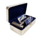 Scarce Antique Shaving Boxed AB British Made 3 Piece Open Comb Safety Razor Chevron Handle 1930s