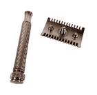 Scarce Antique Shaving Boxed AB British Made 3 Piece Open Comb Safety Razor Chevron Handle 1930s