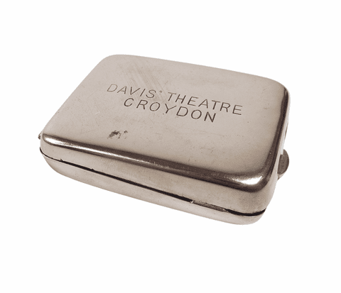 Scarce Antique Vesta Nickel Silver Plated Match Book Holder Advertising Davis Theatre Croydon 1930s