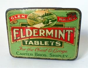 Scarce Antique Vintage Chemist Medical Tin Carter Bros Shipley Glen Brand Eldermint Tablets 1930s