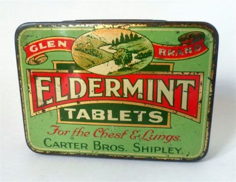 Scarce Antique Vintage Chemist Medical Tin Carter Bros Shipley Glen Brand Eldermint Tablets 1930s