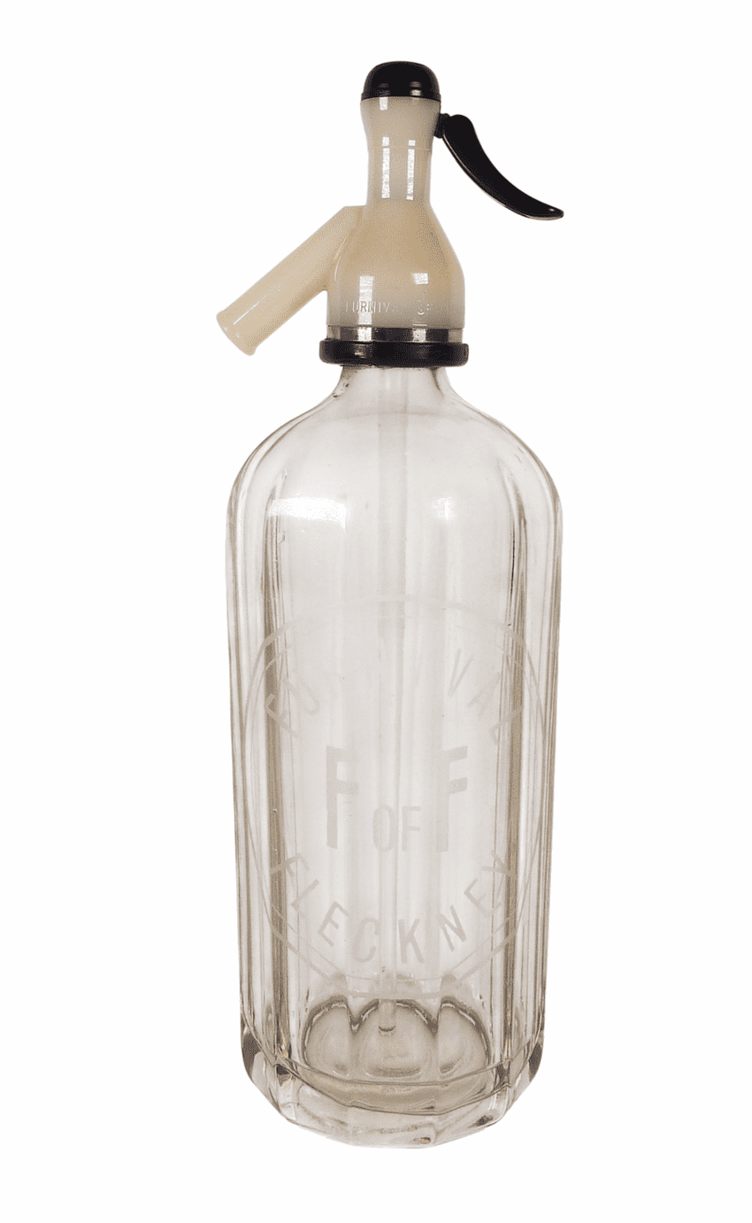 Scarce Vintage Glass Soda Siphon Furnival of Fleckney Leicester British Syphon Co London Black Top
