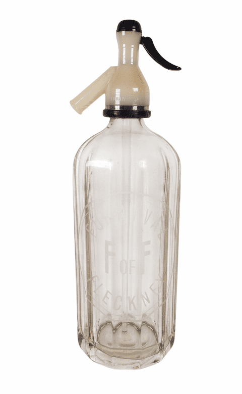 Scarce Vintage Glass Soda Siphon Furnival of Fleckney Leicester British Syphon Co London Black Top