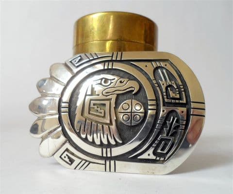 Vintage Sterling Silver Hopi Belt Buckle Signed by Polequaptewa Native American Navajo Eagle 46g