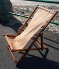 Vintage Traditional Folding  Hard Wood Canvas Beach Deck Chair Deckchair 1970s VW Surf Striped