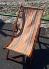 Vintage Traditional Folding  Hard Wood Canvas Beach Deck Chair Deckchair 1970s VW Surf Striped