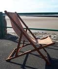 Vintage Traditional Folding  Hard Wood Canvas Beach Deck Chair Deckchair 1970s VW Surf Striped