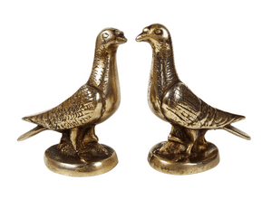 Two Vintage Heavy Brass Pigeon Fancier Racing Bird Figures Desk Paperweights Circa 1930s