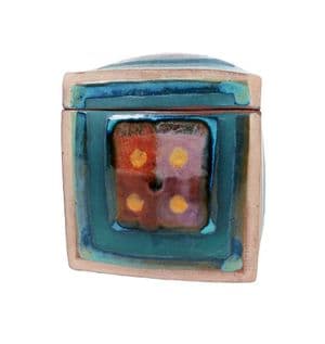 Unusual Jackie Walton British Studio Pottery Cube Lidded Pottery Trinket Box