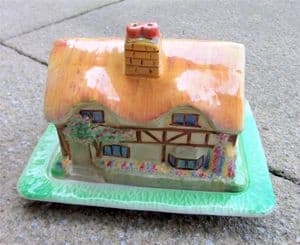 Unusual Vintage Grimwades Royal Winton 'Olde England' Cottage Ware Pottery Butter Dish Circa 1940s A Grade