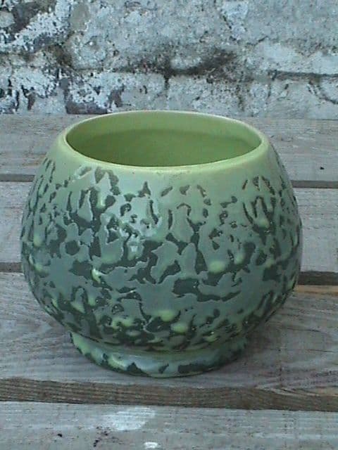 Unusual Vintage McCoy USA Art Pottery Green Brocade Bowl Planter Circa 1950s