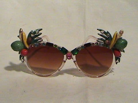 Very Rare Pair of 1988 Hand Decorated Jan Carlin Sunglasses - Carmen Miranda Style