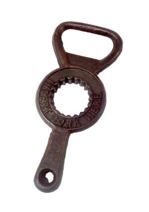 Very Scarce Antique Cast Iron Crown Cork Bottle Opener with Cork Insert Patent Applied For