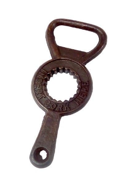 Very Scarce Antique Cast Iron Crown Cork Bottle Opener with Cork Insert Patent Applied For