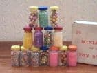 Vintage 14 Miniature Glass Jars Confectionery for Toy Sweet Shops Unused Boxed Circa 1950s Trebor