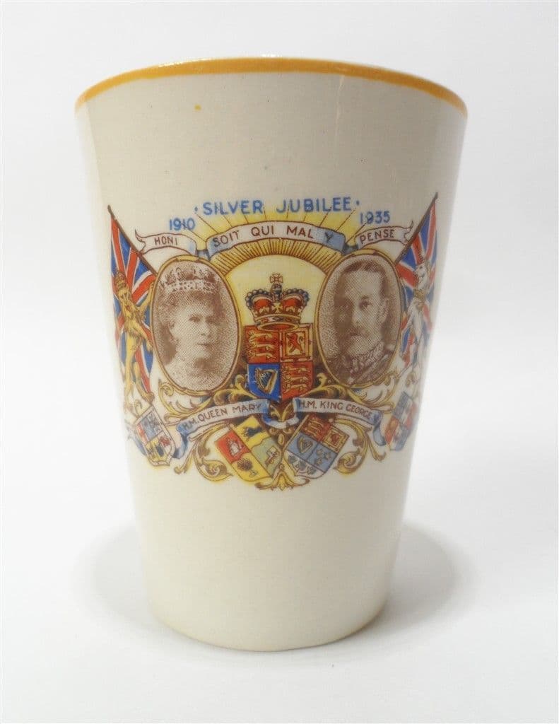 Vintage 1910-1935 English Coronation Souvenir Beaker King George V 5th Queen Mary Silver Jubilee